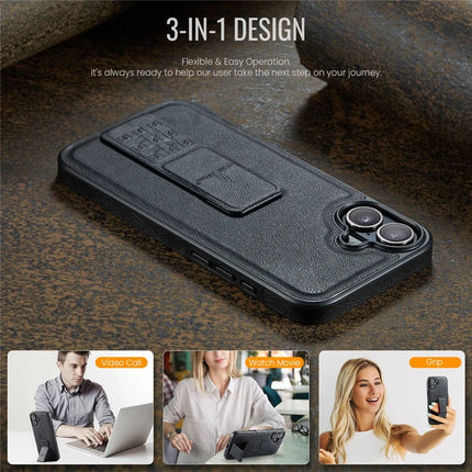 FIERRE SHANN For iPhone 16 Plus Case Kickstand Leather Slim Back Cover