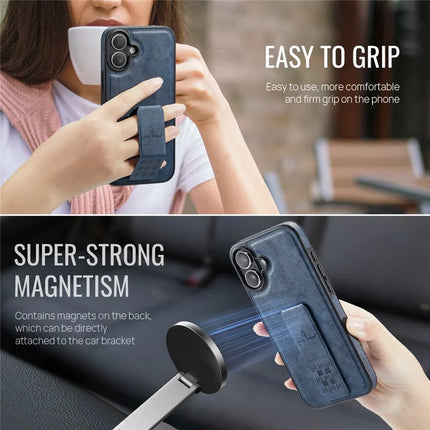 FIERRE SHANN For iPhone 16 Plus Case Kickstand Leather Slim Back Cover