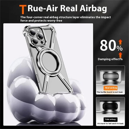 For iPhone 16 Pro Max Magnetic Case Rotating Kickstand Metal Bumper Phone Cover