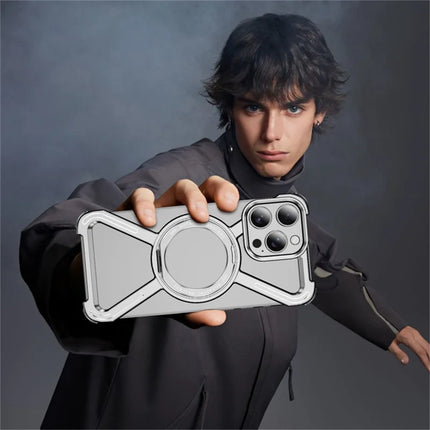 For iPhone 16 Pro Max Magnetic Case Rotating Kickstand Metal Bumper Phone Cover