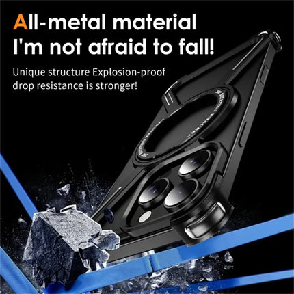 For iPhone 16 Pro Max Magnetic Case Rotating Kickstand Metal Bumper Phone Cover