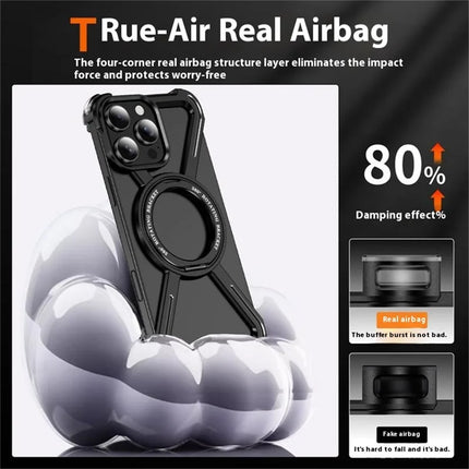 For iPhone 16 Pro Max Magnetic Case Rotating Kickstand Metal Bumper Phone Cover