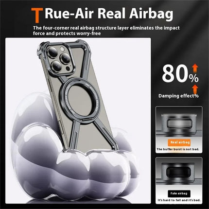 For iPhone 16 Pro Max Magnetic Case Rotating Kickstand Metal Bumper Phone Cover