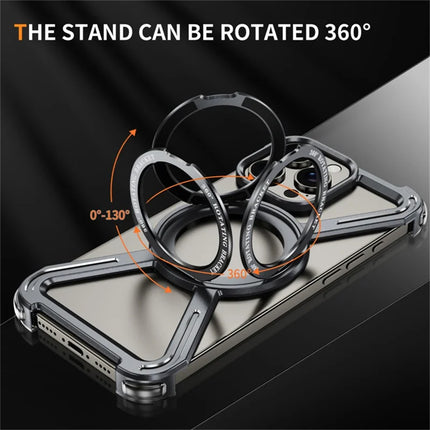 For iPhone 16 Pro Max Magnetic Case Rotating Kickstand Metal Bumper Phone Cover