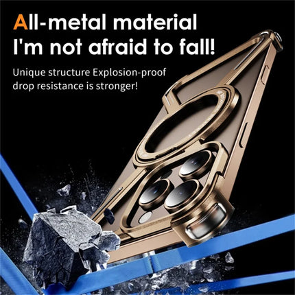 For iPhone 16 Pro Max Magnetic Case Rotating Kickstand Metal Bumper Phone Cover