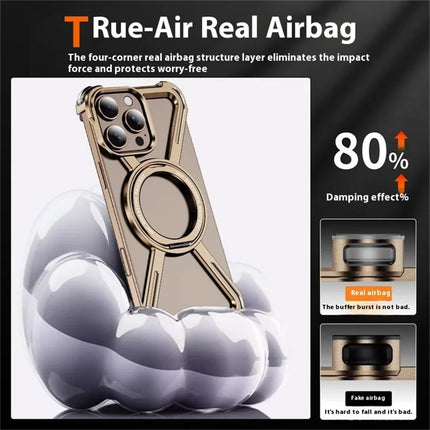For iPhone 16 Pro Max Magnetic Case Rotating Kickstand Metal Bumper Phone Cover