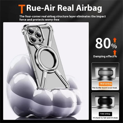 For iPhone 16 Pro Magnetic Case Rotating Kickstand Metal Bumper Phone Cover