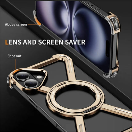 For iPhone 16 Plus Magnetic Case Rotating Kickstand Metal Bumper Phone Cover