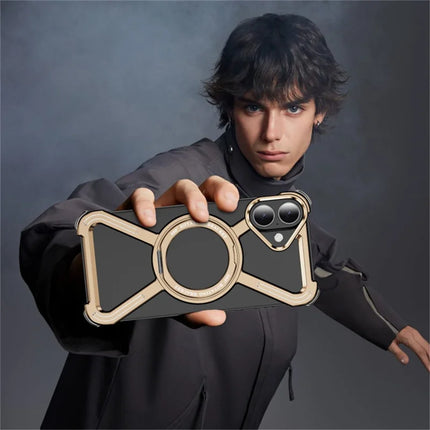 For iPhone 16 Plus Magnetic Case Rotating Kickstand Metal Bumper Phone Cover