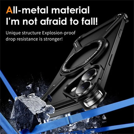 For iPhone 16 Plus Magnetic Case Rotating Kickstand Metal Bumper Phone Cover