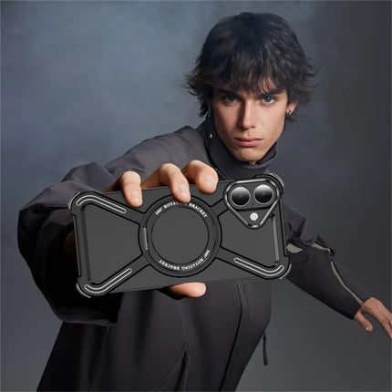 For iPhone 16 Plus Magnetic Case Rotating Kickstand Metal Bumper Phone Cover