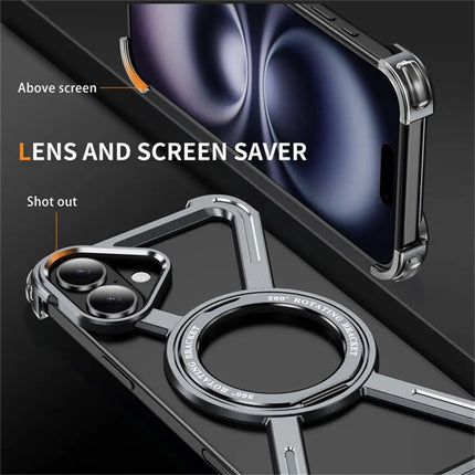 For iPhone 16 Plus Magnetic Case Rotating Kickstand Metal Bumper Phone Cover