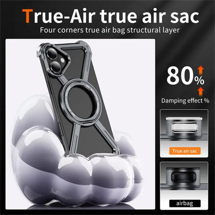 For iPhone 16 Plus Magnetic Case Rotating Kickstand Metal Bumper Phone Cover