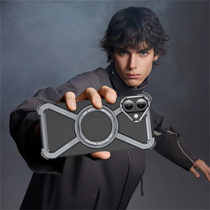 For iPhone 16 Plus Magnetic Case Rotating Kickstand Metal Bumper Phone Cover