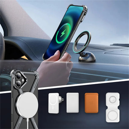 For iPhone 16 Plus Magnetic Case Rotating Kickstand Metal Bumper Phone Cover
