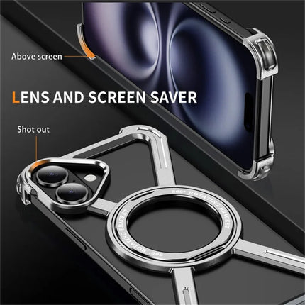 For iPhone 16 Plus Magnetic Case Rotating Kickstand Metal Bumper Phone Cover