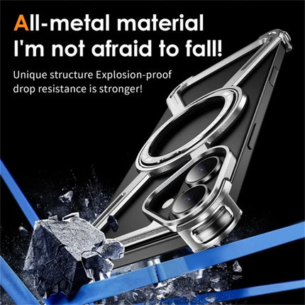 For iPhone 16 Plus Magnetic Case Rotating Kickstand Metal Bumper Phone Cover