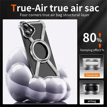 For iPhone 16 Plus Magnetic Case Rotating Kickstand Metal Bumper Phone Cover