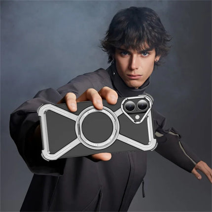 For iPhone 16 Plus Magnetic Case Rotating Kickstand Metal Bumper Phone Cover