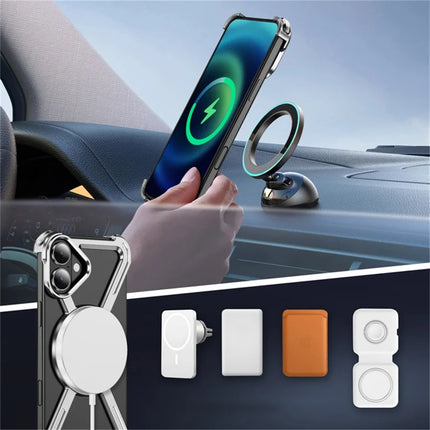 For iPhone 16 Plus Magnetic Case Rotating Kickstand Metal Bumper Phone Cover