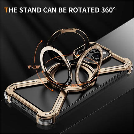 For iPhone 15 Pro Max Magnetic Case Rotating Kickstand Metal Bumper Phone Cover