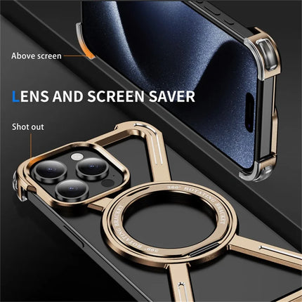 For iPhone 15 Pro Max Magnetic Case Rotating Kickstand Metal Bumper Phone Cover