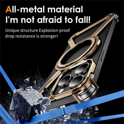 For iPhone 15 Pro Max Magnetic Case Rotating Kickstand Metal Bumper Phone Cover