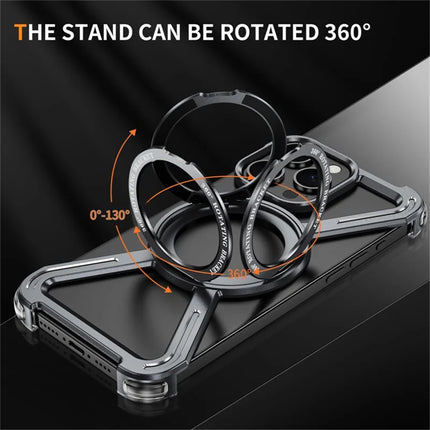 For iPhone 15 Pro Max Magnetic Case Rotating Kickstand Metal Bumper Phone Cover