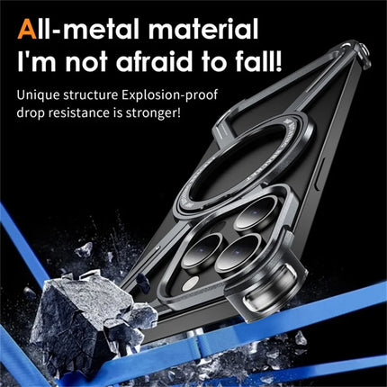 For iPhone 15 Pro Max Magnetic Case Rotating Kickstand Metal Bumper Phone Cover