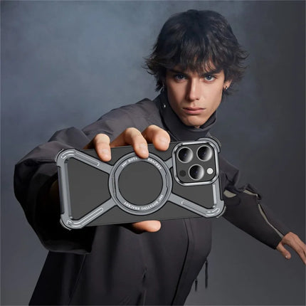 For iPhone 15 Pro Max Magnetic Case Rotating Kickstand Metal Bumper Phone Cover