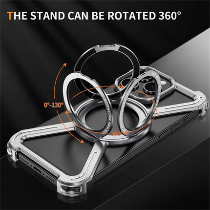 For iPhone 15 Pro Max Magnetic Case Rotating Kickstand Metal Bumper Phone Cover