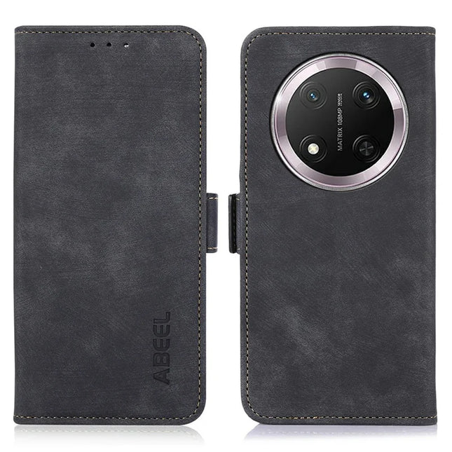 ABEEL For Honor Magic7 Lite 5G / X9c 5G / X60 Pro 5G Wallet Phone Case Retro Leather Flip Cover with Stand - Black