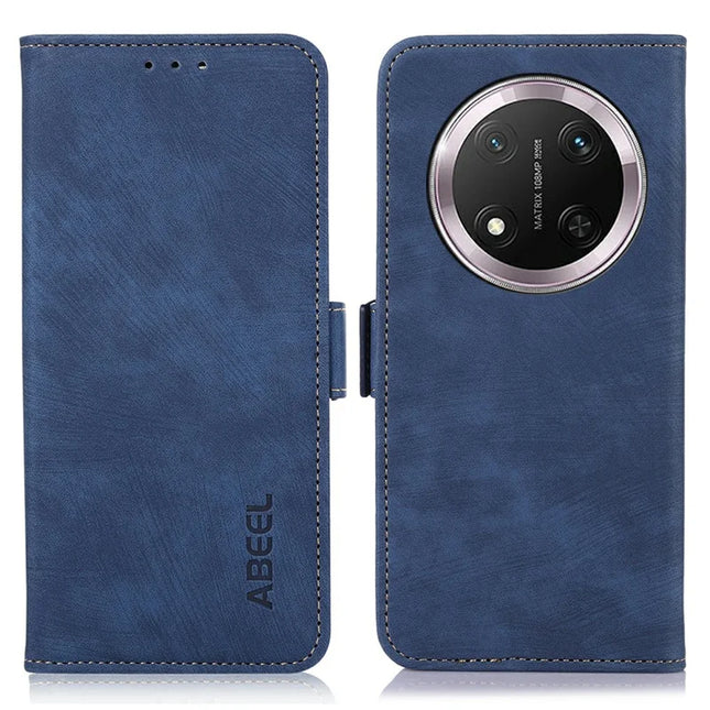 ABEEL For Honor Magic7 Lite 5G / X9c 5G / X60 Pro 5G Wallet Phone Case Retro Leather Flip Cover with Stand - Blue