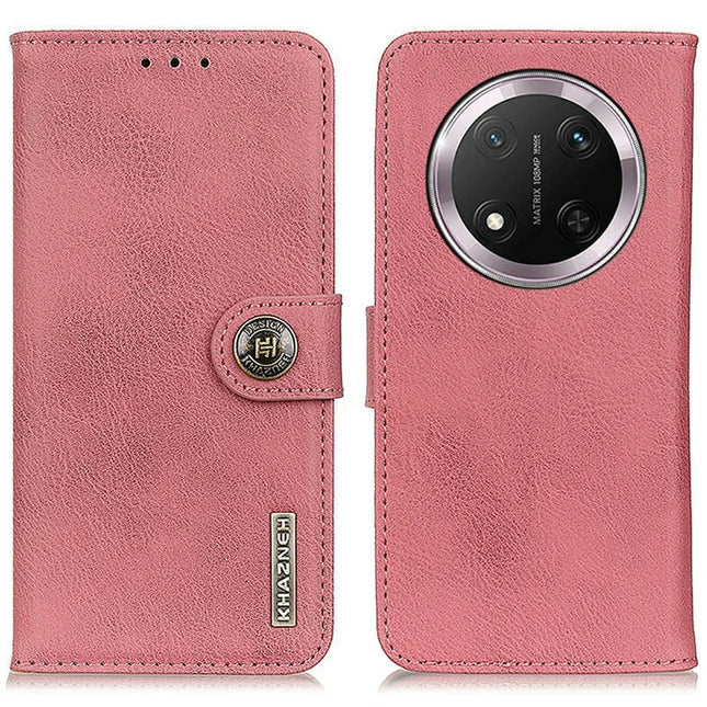 KHAZNEH For Honor Magic7 Lite 5G / X9c 5G / X60 Pro 5G Wallet Case Cowhide Texture Leather Flip Phone Cover - Pink