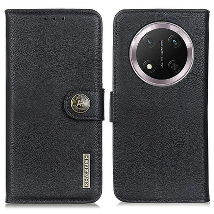KHAZNEH For Honor Magic7 Lite 5G / X9c 5G / X60 Pro 5G Wallet Case Cowhide Texture Leather Flip Phone Cover - Black