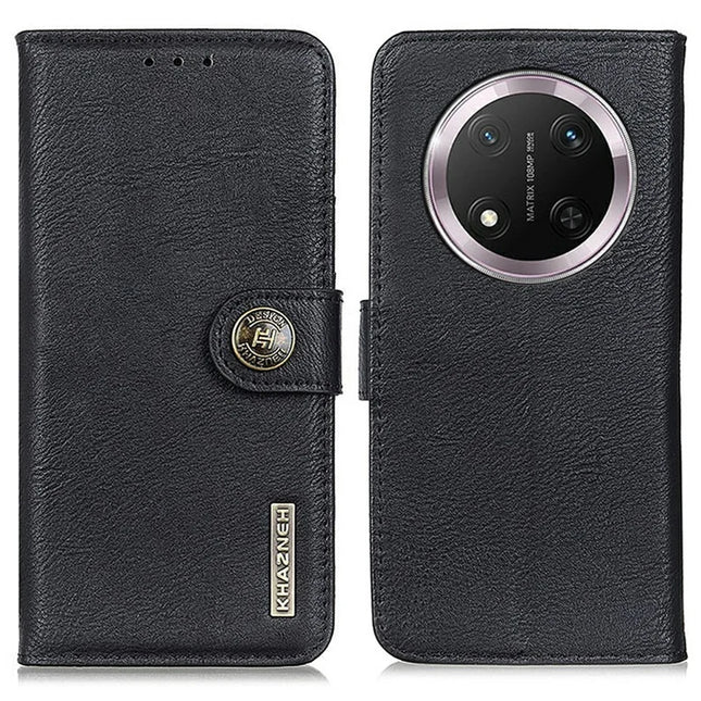 KHAZNEH For Honor Magic7 Lite 5G / X9c 5G / X60 Pro 5G Wallet Case Cowhide Texture Leather Flip Phone Cover - Black