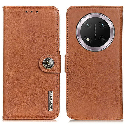 KHAZNEH For Honor Magic7 Lite 5G / X9c 5G / X60 Pro 5G Wallet Case Cowhide Texture Leather Flip Phone Cover - Brown