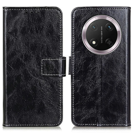 For Honor Magic7 Lite 5G / X9c 5G / X60 Pro 5G Leather Case Wallet Phone Cover Crazy Horse Texture - Black
