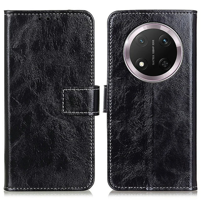 For Honor Magic7 Lite 5G / X9c 5G / X60 Pro 5G Leather Case Wallet Phone Cover Crazy Horse Texture - Black