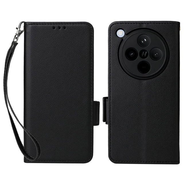For Oppo Find X8 5G Case Litchi Texture PU Leather Wallet Flip Phone Cover - Black