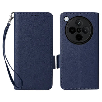 For Oppo Find X8 5G Case Litchi Texture PU Leather Wallet Flip Phone Cover - Dark Blue