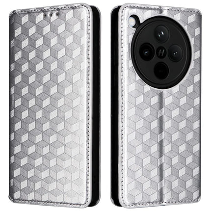 For Oppo Find X8 5G Wallet Case Rhombus Imprinted Leather Phone Cover - Silver