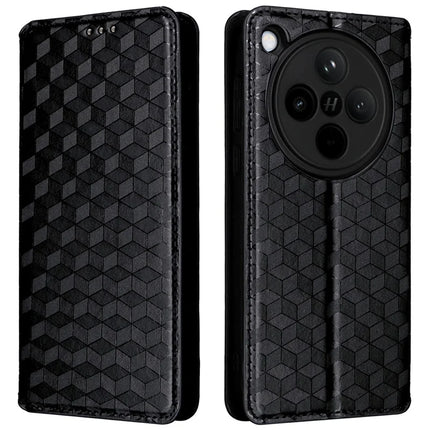 For Oppo Find X8 5G Wallet Case Rhombus Imprinted Leather Phone Cover - Black