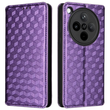 For Oppo Find X8 5G Wallet Case Rhombus Imprinted Leather Phone Cover - Purple