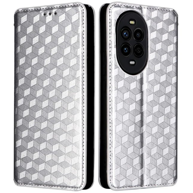 For Huawei nova 13 Pro 5G Wallet Case Rhombus Imprinted Leather Phone Cover - Silver