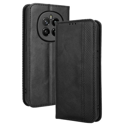 For Honor Magic7 5G Leather Case Wallet Stand Retro Texture Phone Cover - Black