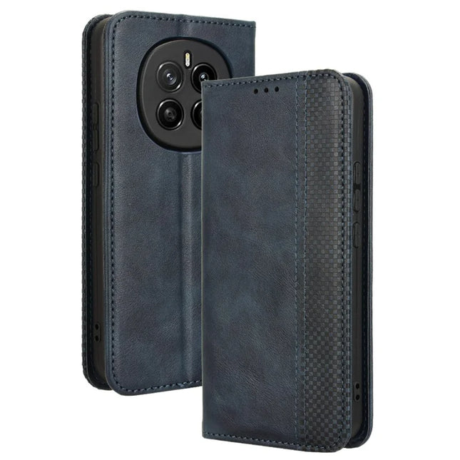 For Honor Magic7 5G Leather Case Wallet Stand Retro Texture Phone Cover - Blue