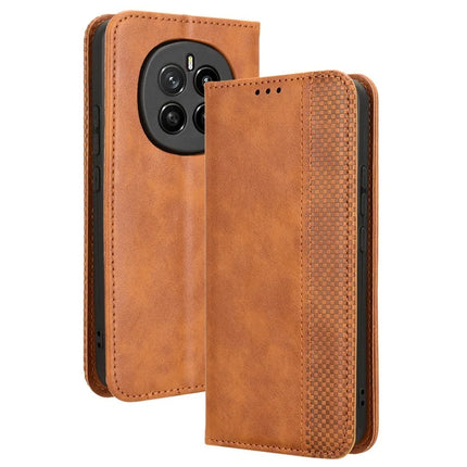 For Honor Magic7 5G Leather Case Wallet Stand Retro Texture Phone Cover - Brown