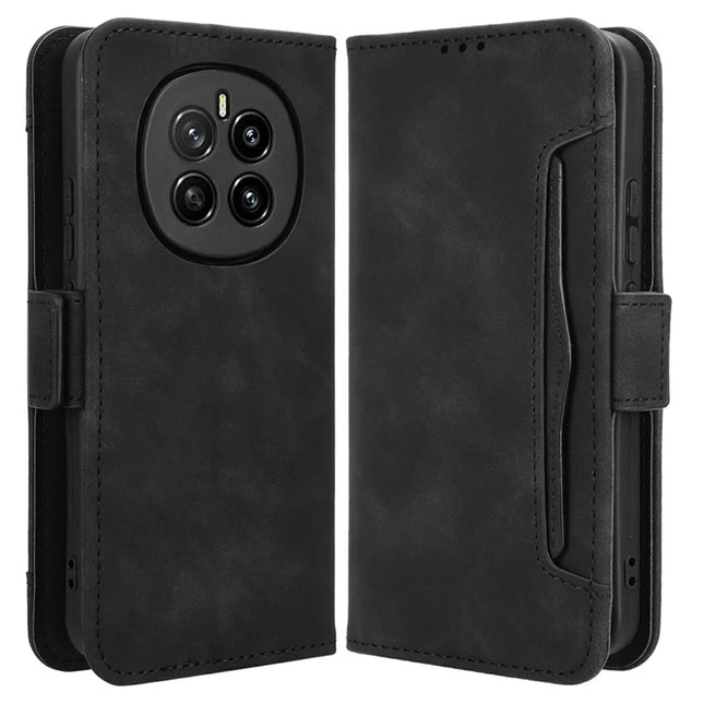 For Honor Magic7 5G Leather Case Phone Wallet Cover with Multiple Card Slots - Black
