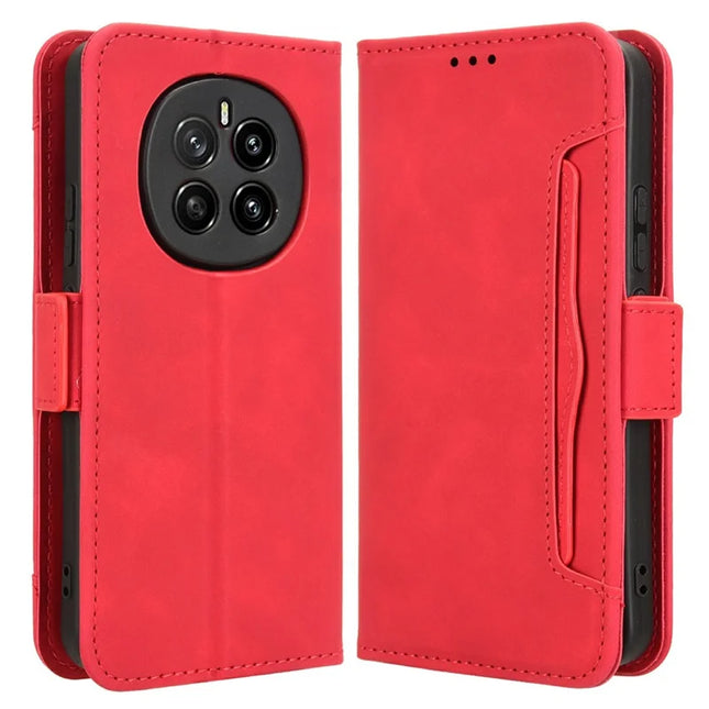 For Honor Magic7 5G Leather Case Phone Wallet Cover with Multiple Card Slots - Red